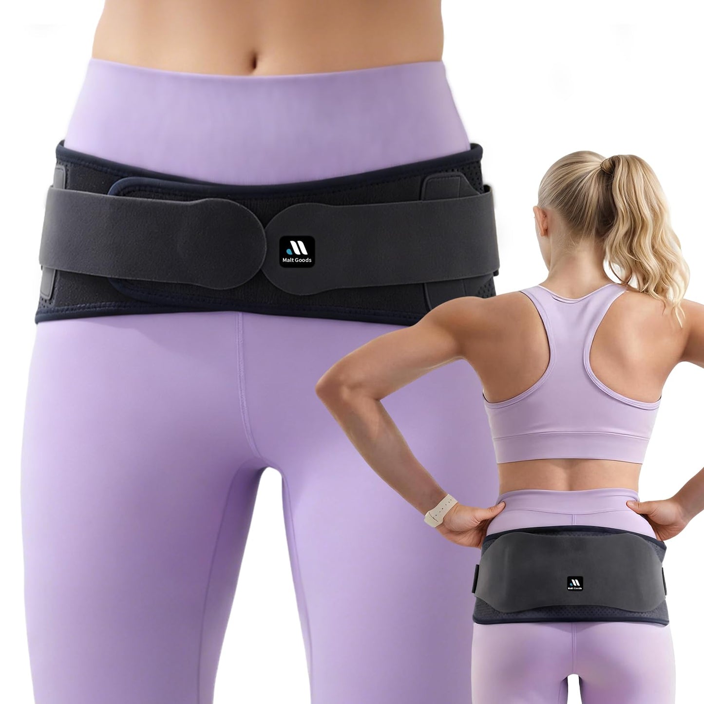 MALT GOODS Widened SI Joint Belt with 3D Massage Pads – Anti-Slip Sacroiliac Brace with Enhanced Stability for Pelvic & Sciatica Pain Relief. Breathable SI Support Belt for Women & Men (M)