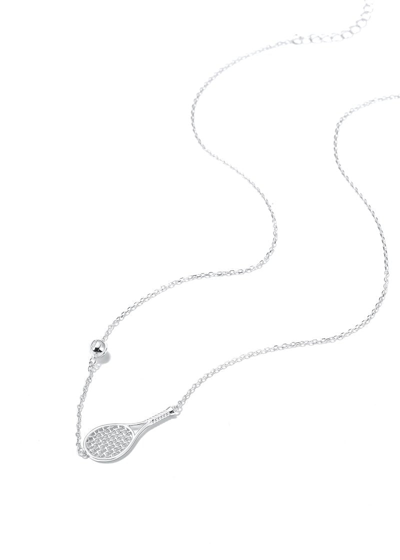 PickleBelle Lovematch Tennis Racket and Ball Necklace - Rhodium Plated Over 925 Sterling Silver | Gift for Her, Present For Birthday, Valentine's day, Wedding Anniversary and Christmas Gifts for Tennis Lovers