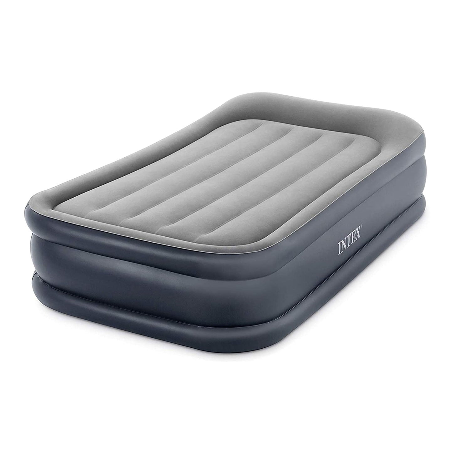 Intex 64131ED Dura-Beam Plus Deluxe Pillow Rest Air Mattress: Fiber-Tech – Twin Size – Built-in Electric Pump – 16.5in Bed Height – 300lb Weight Capacity