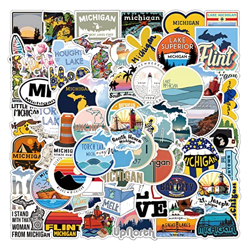 63Pcs Michigan Aesthetic Waterproof Stickers Pack - Travel Decals
