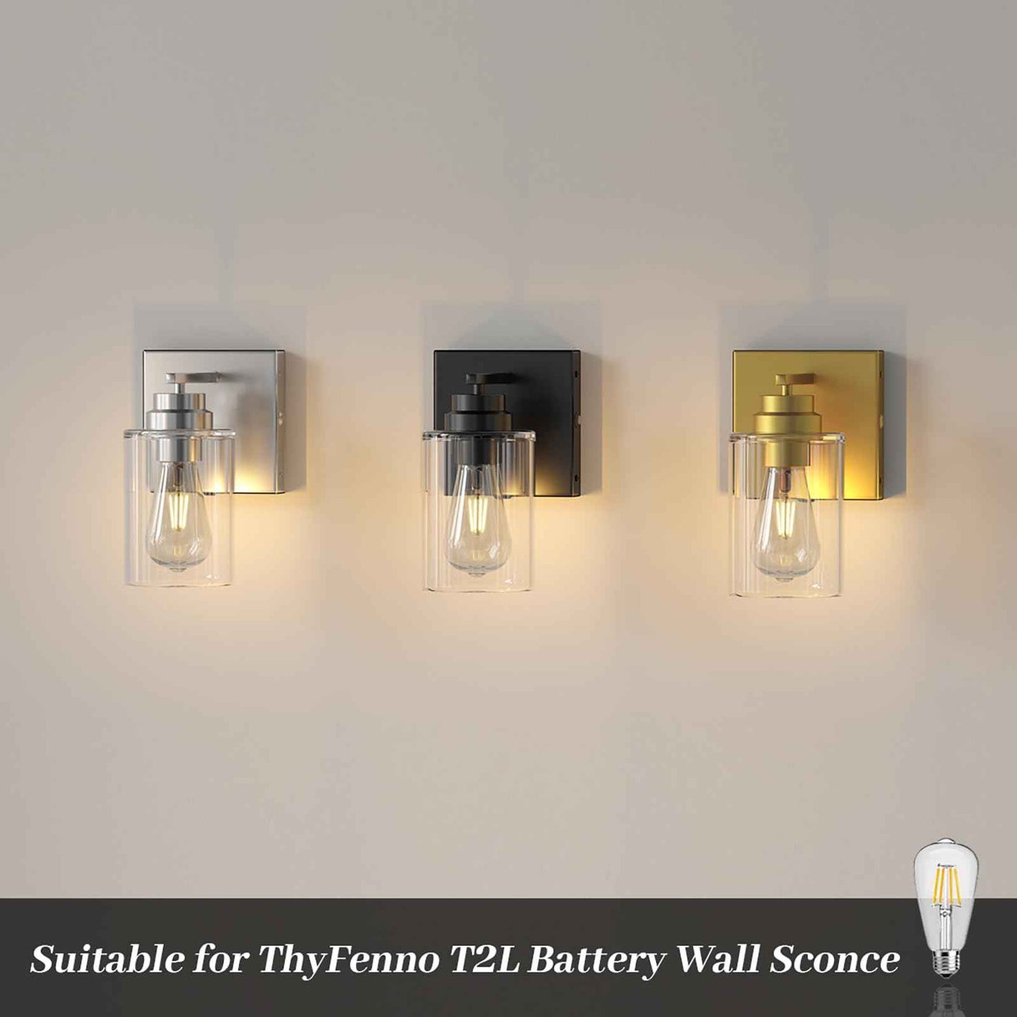 ThyFenno 2 Pack E26 LED Bulbs Battery Operated Wall Sconce, Dimmable Replacement Bulbs