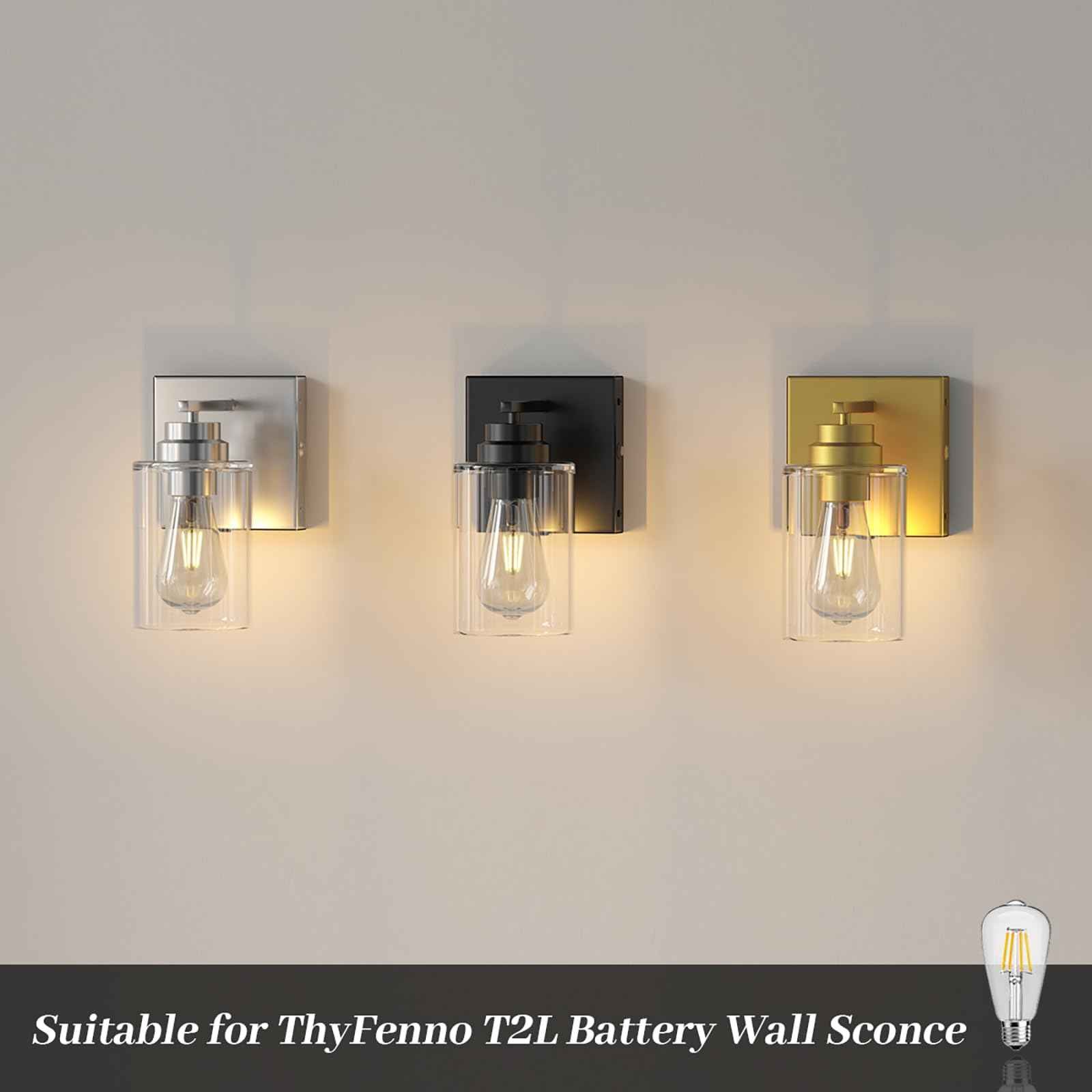 ThyFenno 2 Pack E26 LED Bulbs Battery Operated Wall Sconce, Dimmable Replacement Bulbs