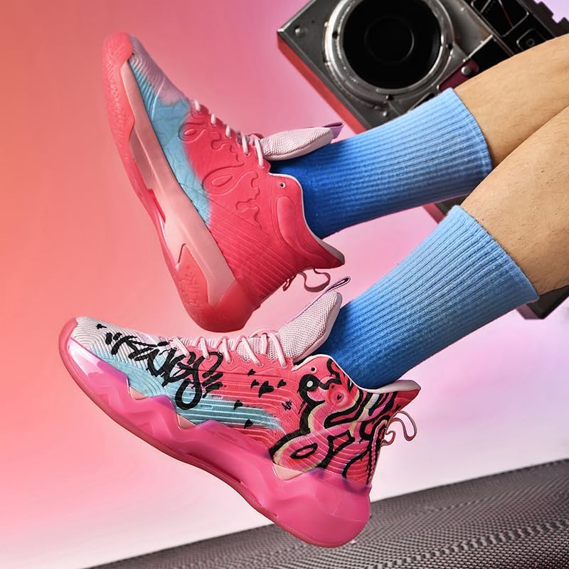 Bacury Colorful Basketball Running Sneakers for Women & Men - Pink Red Variation