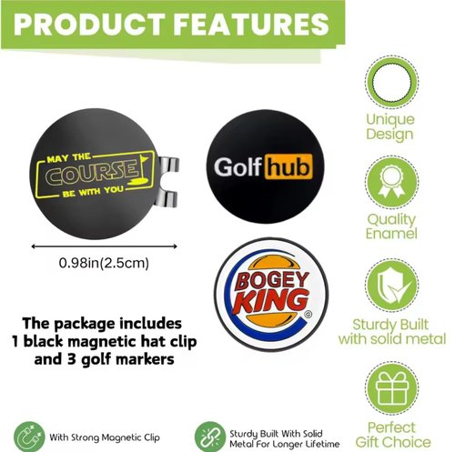 Golf Ball Marker Set 3-Pack with Magnetic Clip | Bogey King, Golfhub, May The Course Be with You | Great Golf Gift