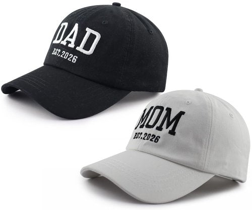 New Parents Gifts for Couple, 2PCS EST 2026 Mom and Dad Hats, Mama Papa Baseball Cap, Mothers Fathers Day Birthday Gifts for New Dad Mom Husband Wife