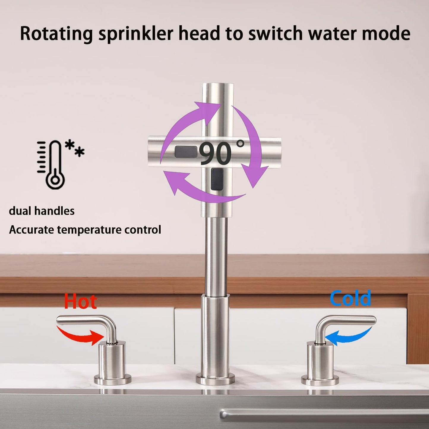 Kitchen Sink Faucet for 3 Hole with Pull Down Sprayer - 8 inch Two Handle Widespread Kitchen faucets Set with Pull Out Sprayer for Sink- Stainless Steel Brushed Nickel 3 Piece Faucet for Kitchen Sink