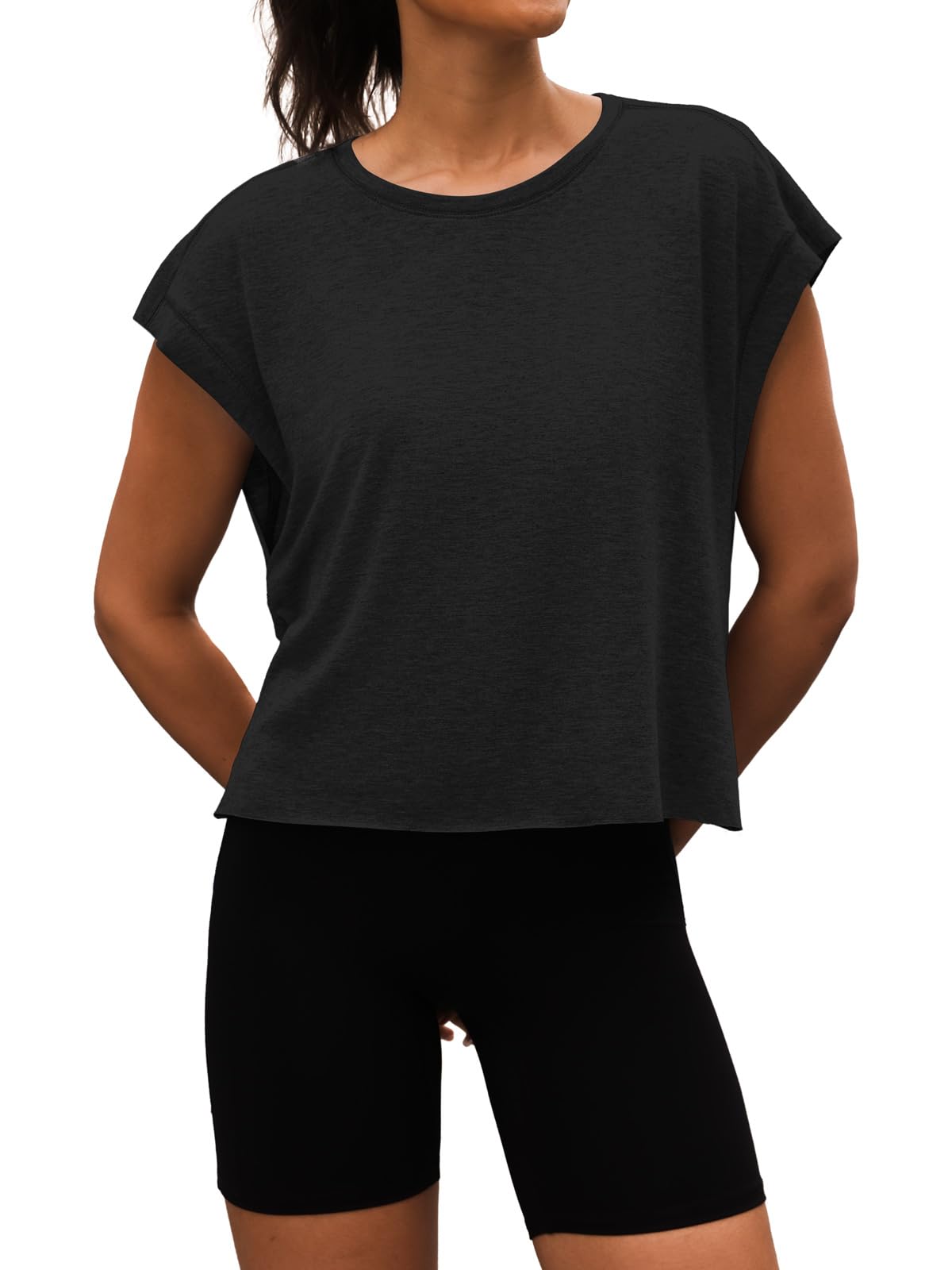 3rd hill Women Open Back Workout Shirts Short Sleeve Tops Casual Yoga Dupes Athletic Gym Running Crop Tees Black S
