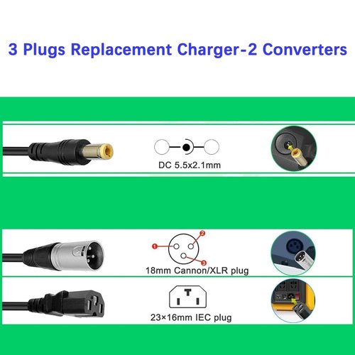 84V 3A 3-Pin XLR Charger (3 Plugs Universal) for Scooters and More 72V(20S) 12AH 20AH 30AH Lithium Battery - 3 Plugs Universal DC/XLR or Cannon/IEC Plug