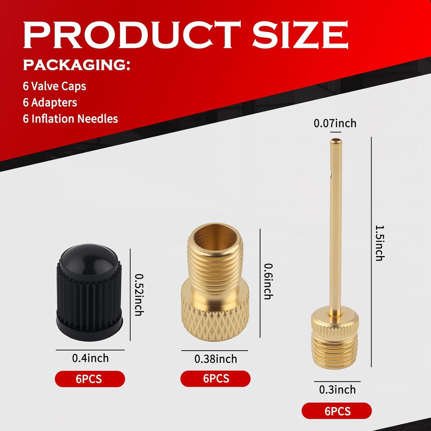 Skiennix Presta Valve Adaptor Kit - 6 Pack Schrader to Presta Valve Converters with Tire Valve Caps & Needles