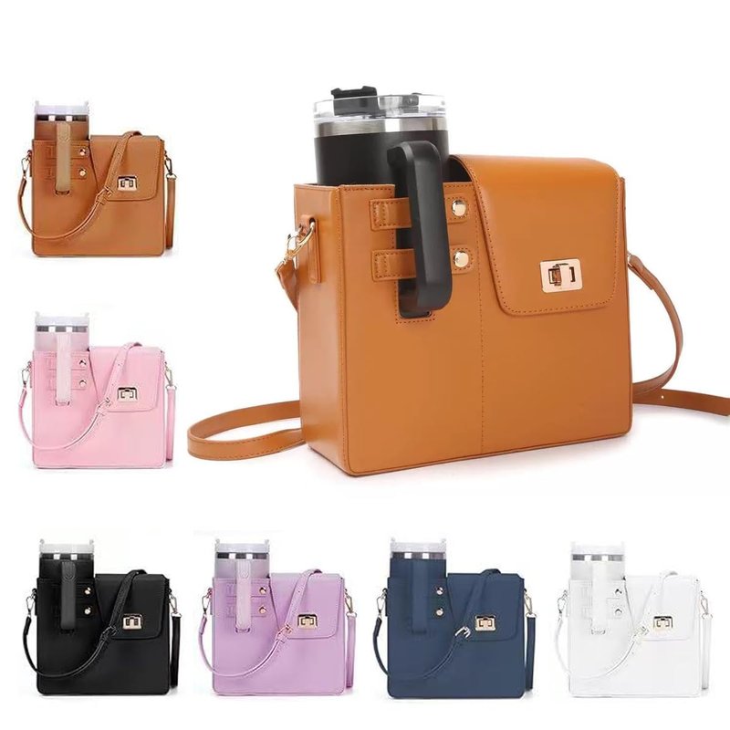 Stanley Outdoor Portable Crossbody Cup Storage Bag with Purse, Outdoor Portable Crossbody Water Cup Storage Bag, crossbody Bag for Stanley Bottle(Brown)