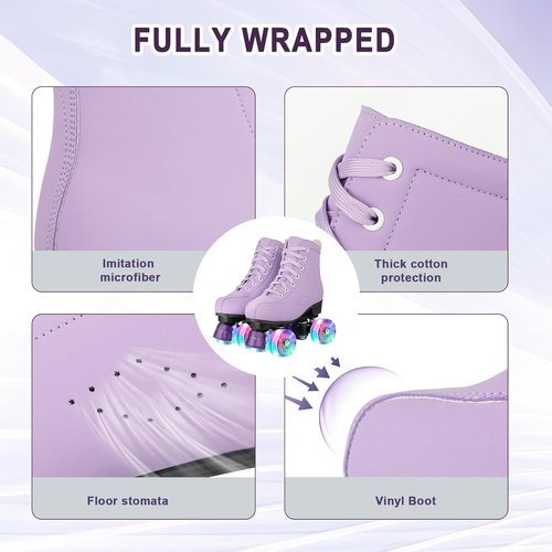 jessie Roller Skates for Women, Microfiber Leather and Flash Wheels Adult Roller Skates Outdoor Indoor for Beginner (Women's 7/ Men's 5.5)