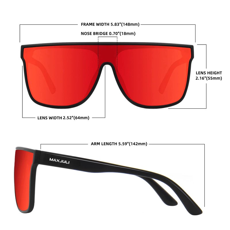 MAXJULI Polarized Sunglasses for Men and Women,UV400 Protection Sun Glasses with Flat Top Lens,Ideal for Driving Golf (Matte Black/Red)