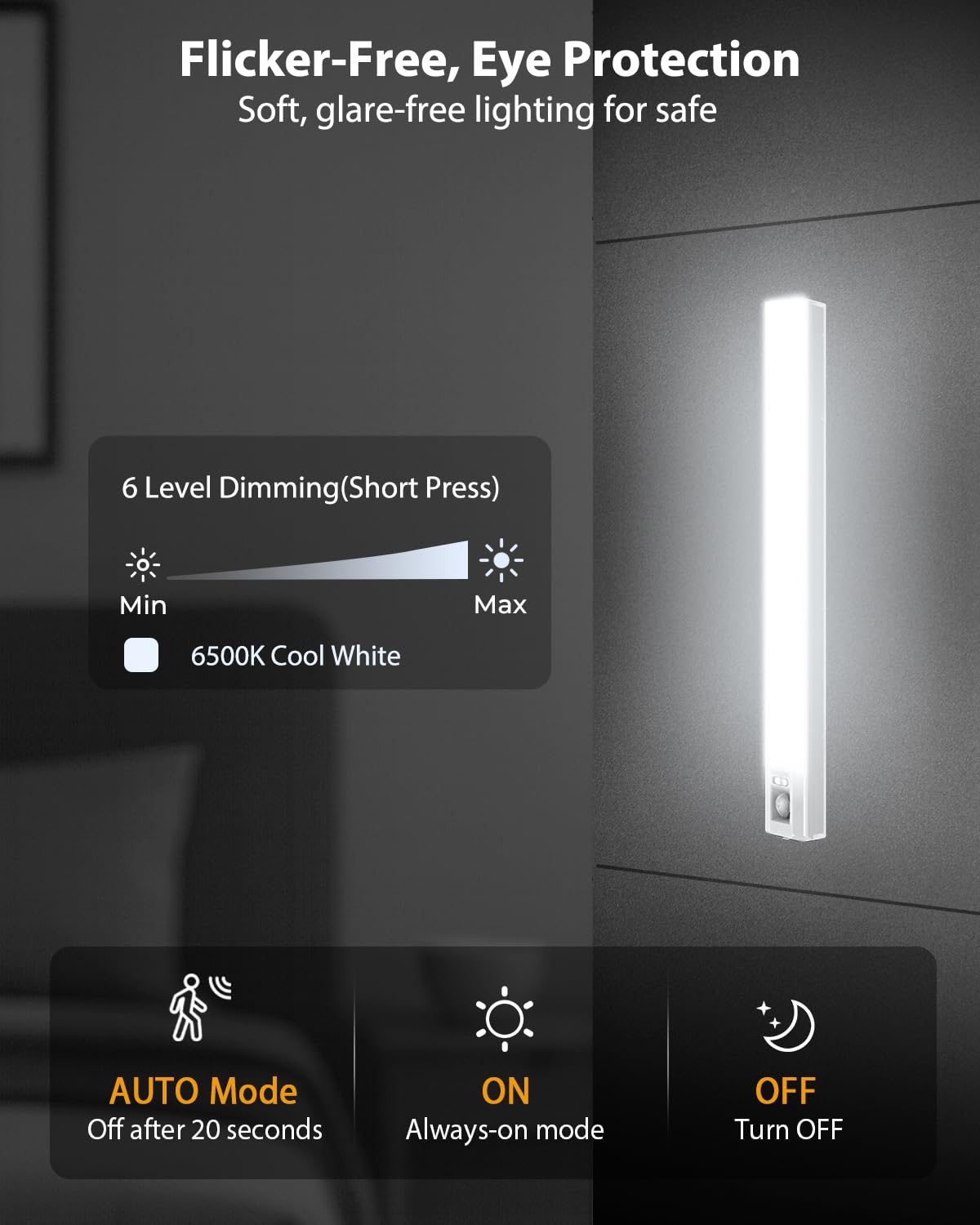 10” Under Cabinet Lighting, 68LEDS Motion Sensor Light Indoor, Rechargeable Battery Magnetic Closet Light, Wireless Under Counter Lights for Kitchen, Stairs, 2-Pack Daylight