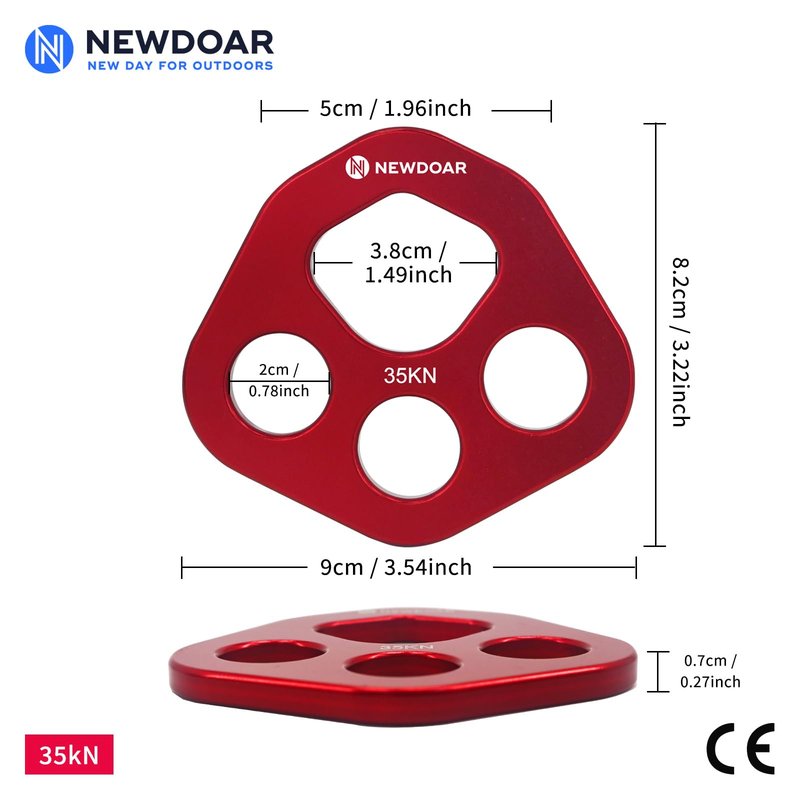 NewDoar Descender Plate 20KN Paw Rigging Plate 4 Holes Rock Climbing Gear(4 holes/20KN Red)