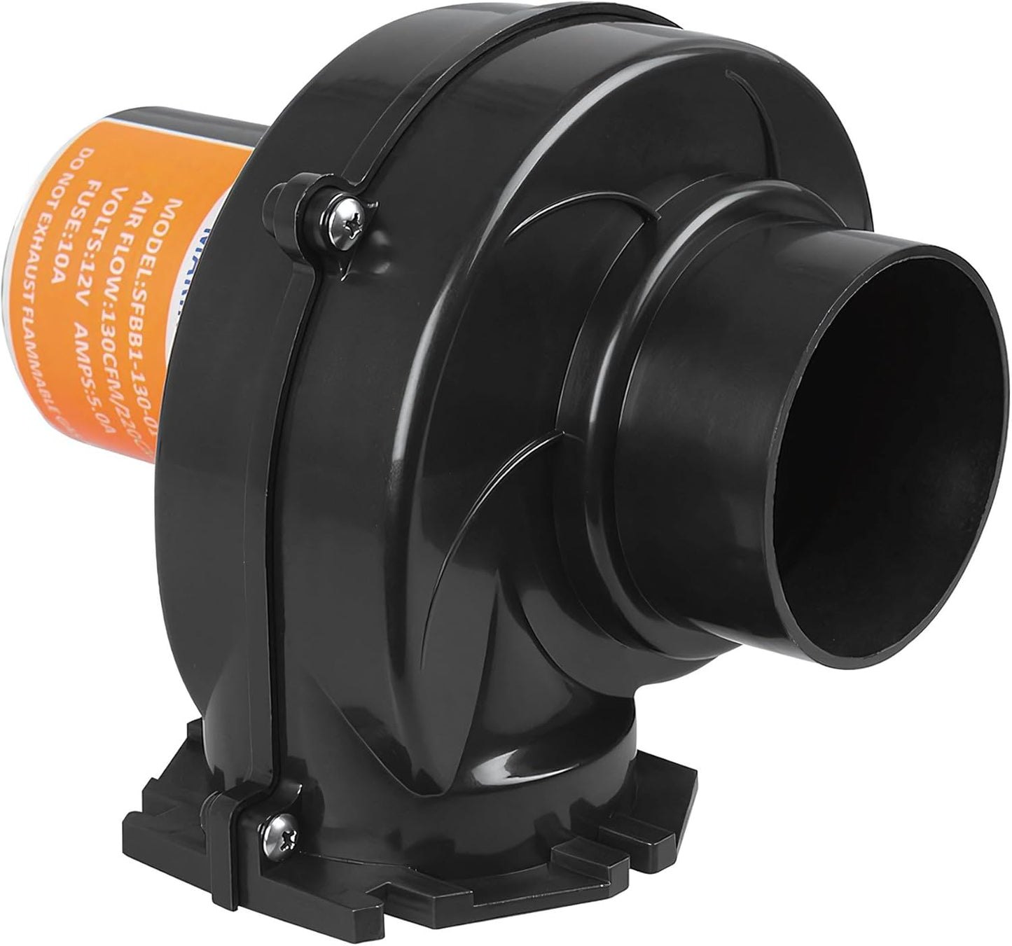 Seaflo In-Line Bilge Air Blower - 130 CFM Marine Ventilation | 12V, 2.5 AMP, Black