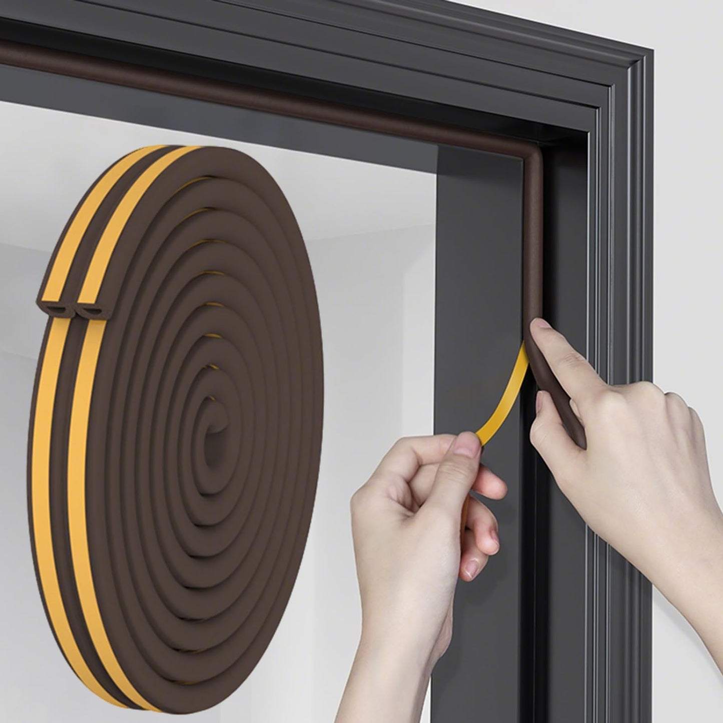 32.8 Ft Weather Stripping Door Seal Strip,Self Adhesive Door Soundproofing D Shaped Weatherstripping for Door Frame/Window,Brown,3/8" W × 1/4" T