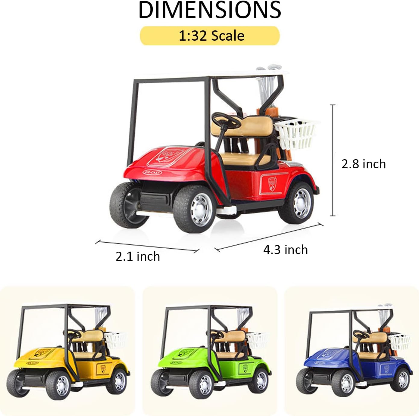 Skiennix Mini Golf Cart Replicas - 4" Diecast Alloy Metal Pullback Action | 1:32 Scale Model for Table Decor