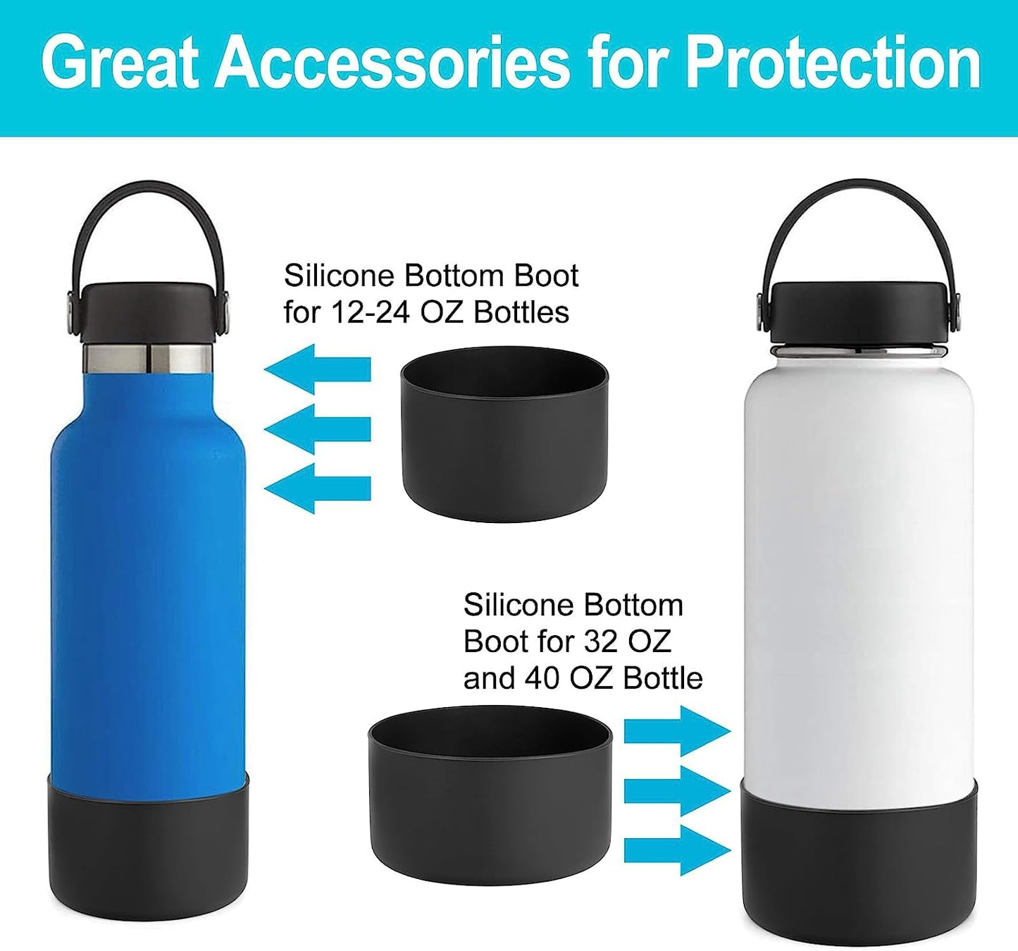 DBIW Silicone Boot for Hydroflask 12 16 18 20 21 24 OZ Water Bottle, Bottom Boots Protector Bumper for 30 40 OZ Stanley Cup, Accessories Anti-slip, Protective Sleeve Tumbler Cover, Black-2 Pack