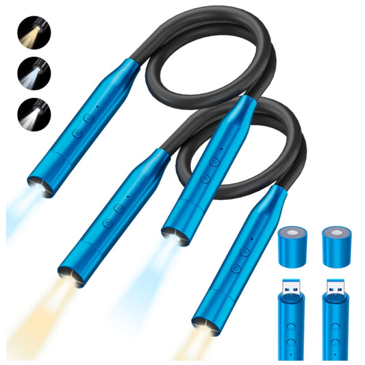 2 Pack Neck Book Lights, 3 Colors & 3 Brightness Levels, Flexible 380° Neck Light Rechargeable, LED Reading Lights for Books in Bed, 80 Hrs Lasting, Perfect for Reading, Knitting, Crafts, Repairs