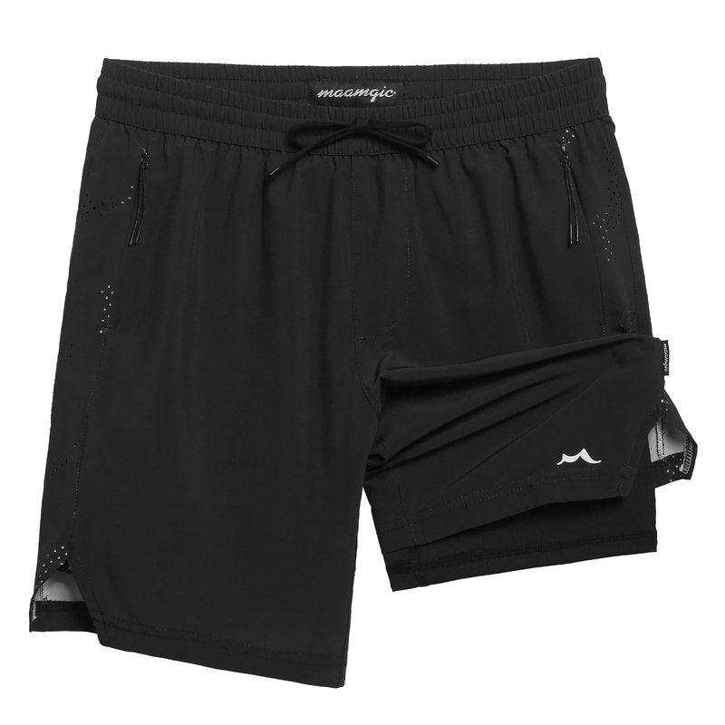 maamgic Boys Athletic Shorts with Liner Youth 2 in 1 Active Running Basketball Sports Soccer Shorts with Zipper Pockets Black 10/12
