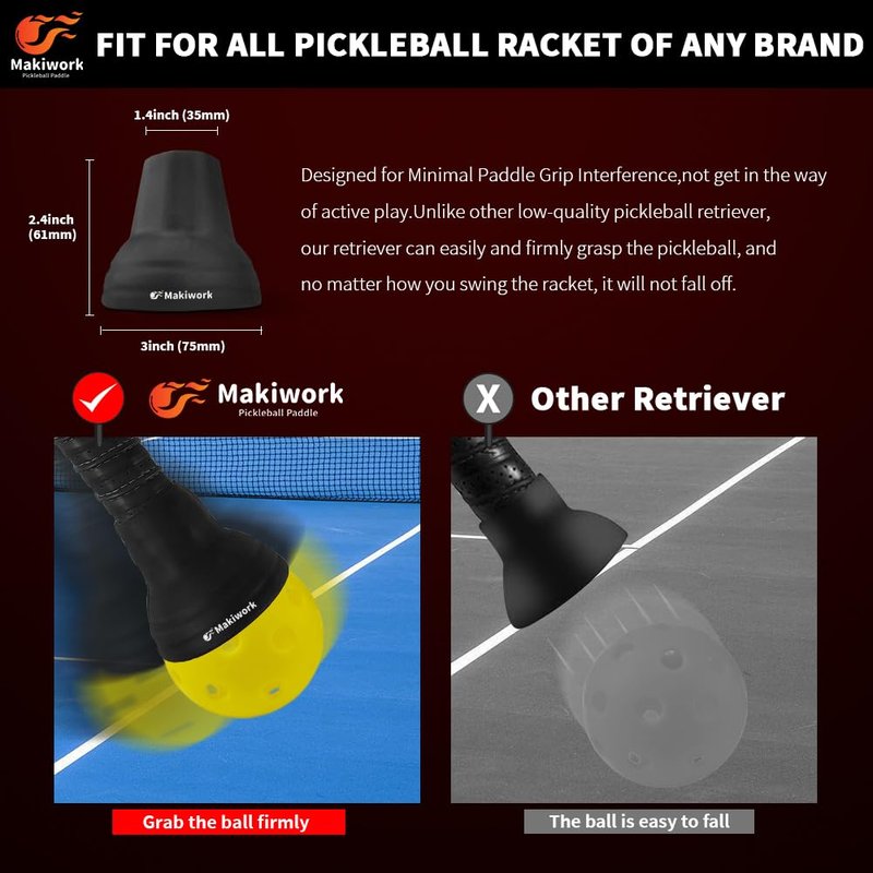 Pickleball Ball Retriever - Silicone Pickleball Grabber and Picker - Universal Suction Cup - Accessory to Pick Up Balls - Fits All Standard Paddles - Pickleball Ball Picker