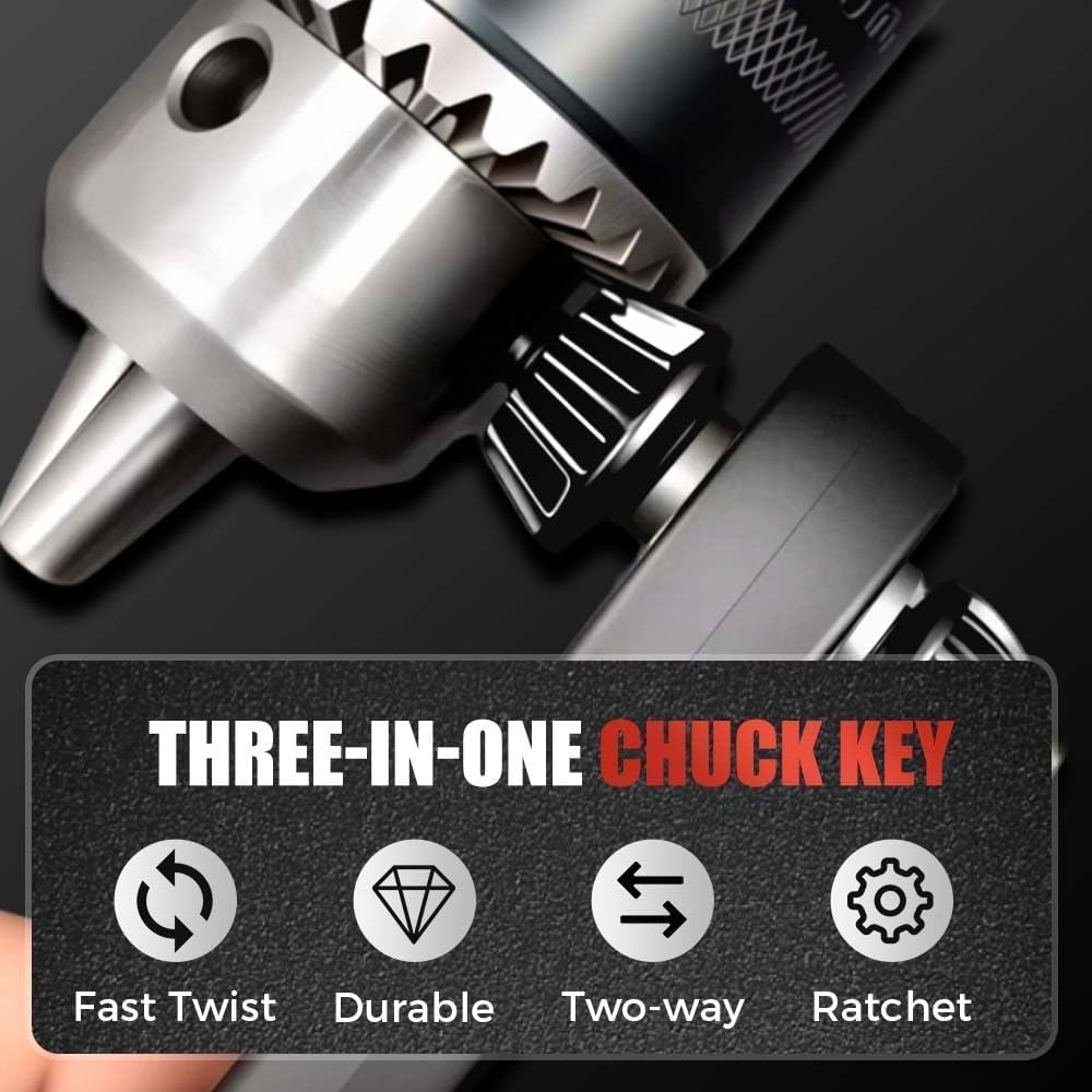 Zeamyhy 3 in 1 Drill Chuck Ratchet Wrench, Drill Press Chuck Key, Replacement Tool for Electric Drills & Power Tools with Extended Arm for Added Torque (All Size)