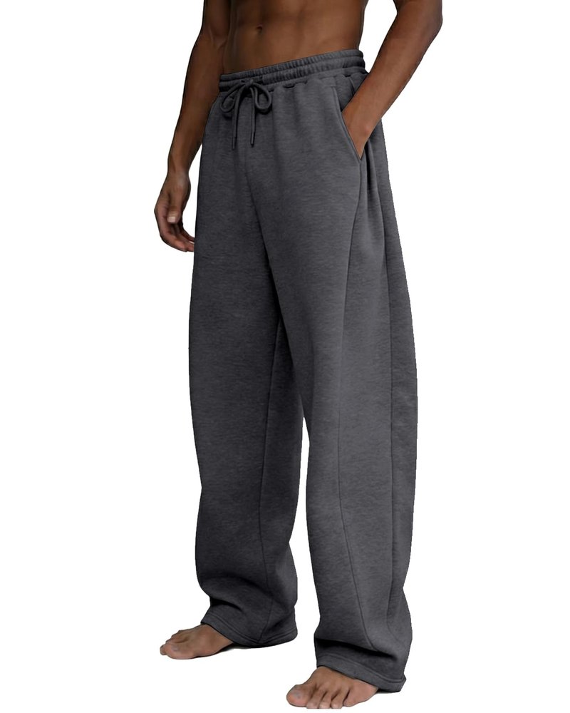 Tooprvix Men's Baggy Sweatpants Heavyweight Fleece Wide Leg Drawstring Sweat Pants,Casual Loose Lounge Joggers with Pockets Slacks for Athletic Hiking,Dark Grey
