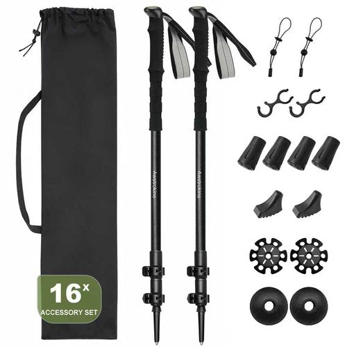 Ultra Light Carbon Fiber Hiking Trekking Poles - 6.07oz Nordic Trekking Sticks with Full EVA Grips & Quick Locks, All-Terrain Hiking Sticks for Seniors, Men & Women, Set of 2