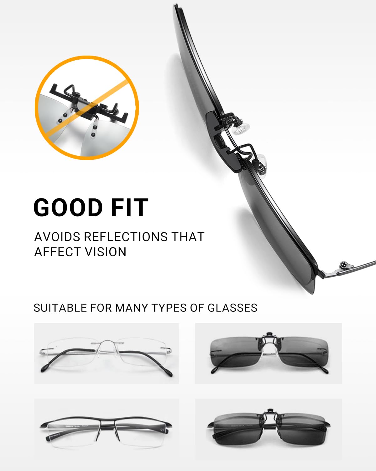 LUFF Polarized Clip on Sunglasses for women and men,sunglasses clip for car visor,UV400 Outdoor/Driving/Fishing(Black)