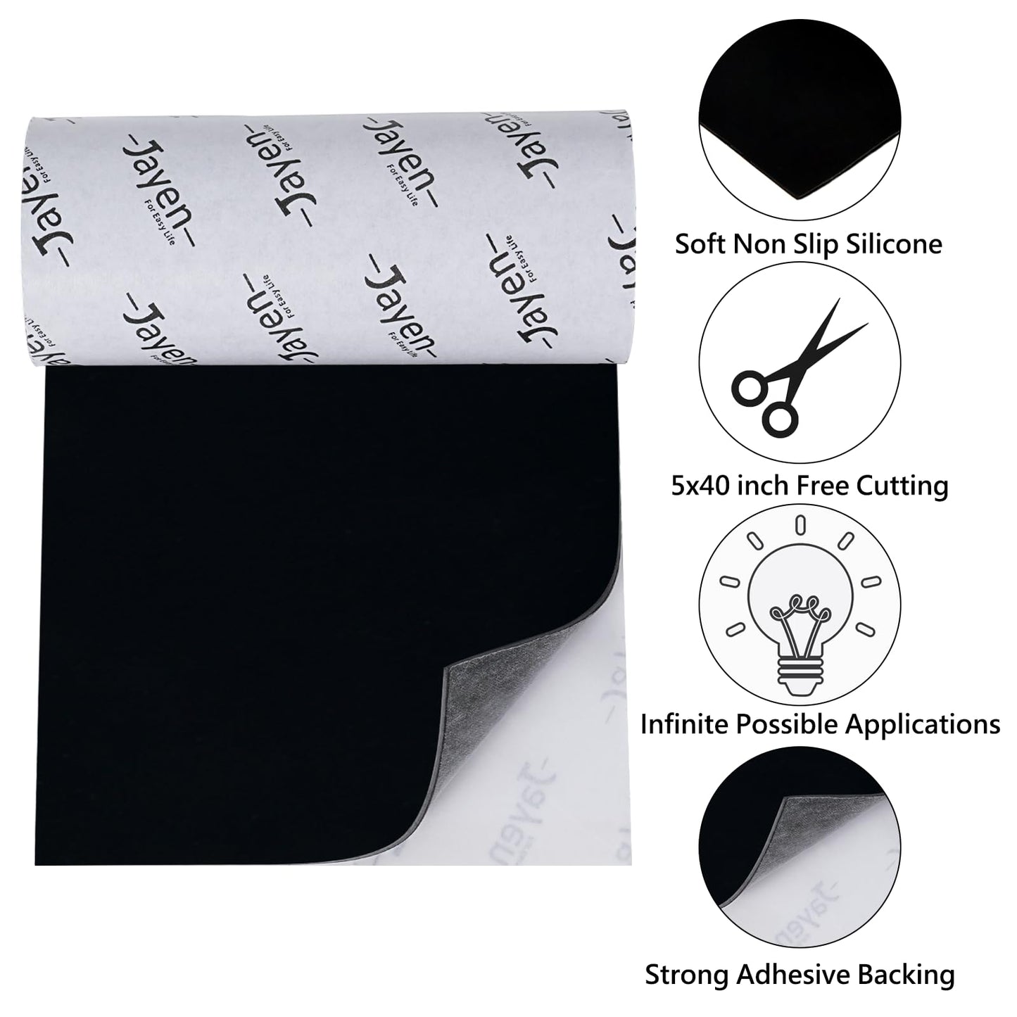 Non Slip Self Adhesive Silicone Cuttable Furniture Pads - 5x40 inch Anti-Sliding Rubber Floor Protectors for Any Furniture and Appliances