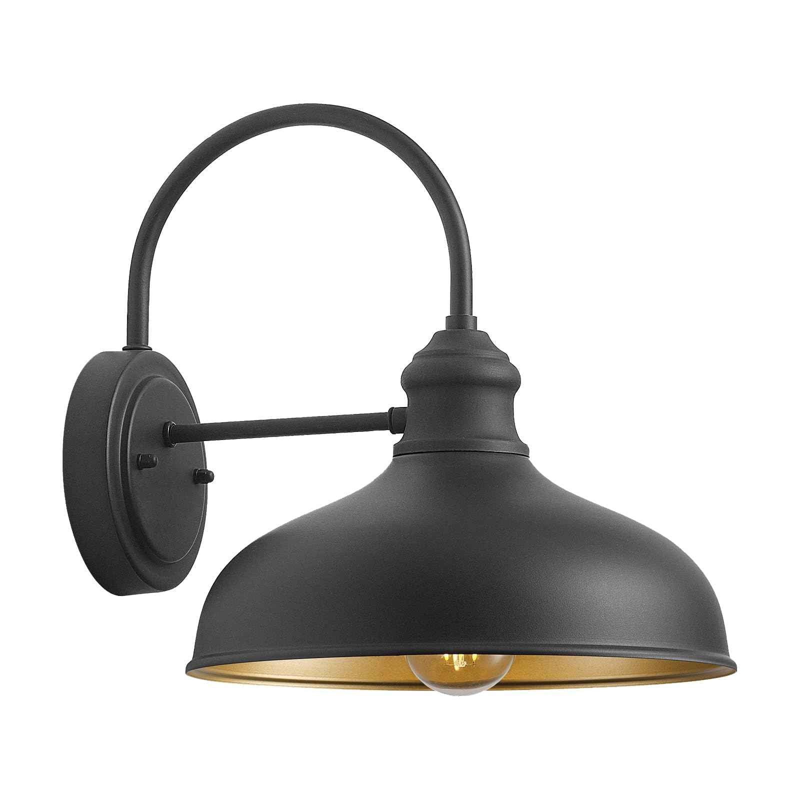 GOALPLUS 10" Dome Barn Lights for Farmhouse, Matte Black Gooseneck Outdoor Light Fixture, Exterior Porch Lighting with Wall Mount, Outside Goose Neck Wall Sconce for Patio