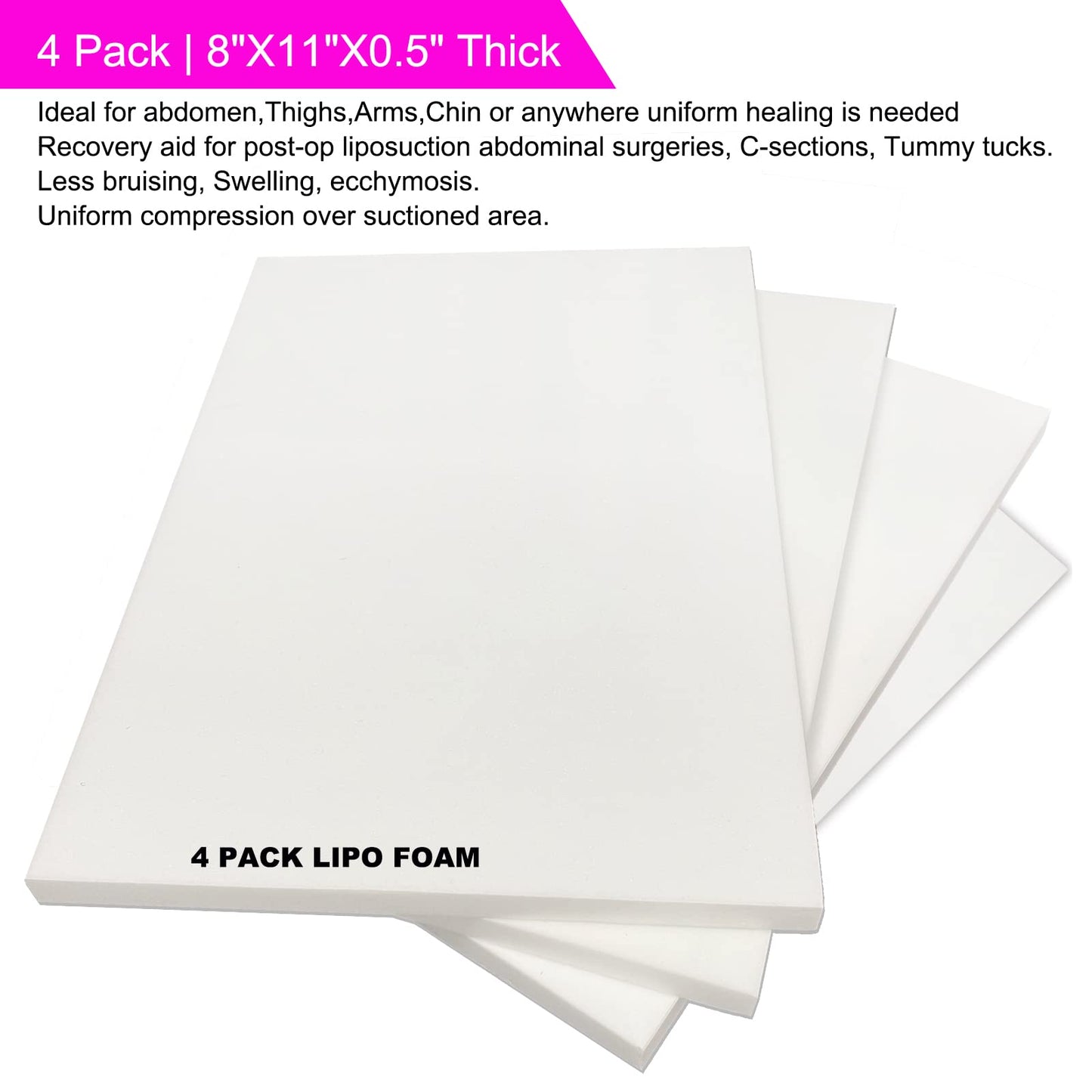 Gepoetry 4 Pack Lipo Foam Post-surgical Ab Board Flattening Abdominal Compression Board for using with Post Liposuction Surgery Compression Garments Foam pads for Recovery 8"X11"
