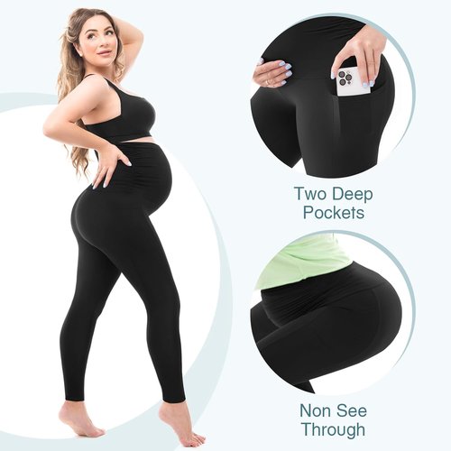 Leafigure Maternity Leggings - Fleece Lined, Soft & Warm with Pockets | Perfect for Winter Workouts