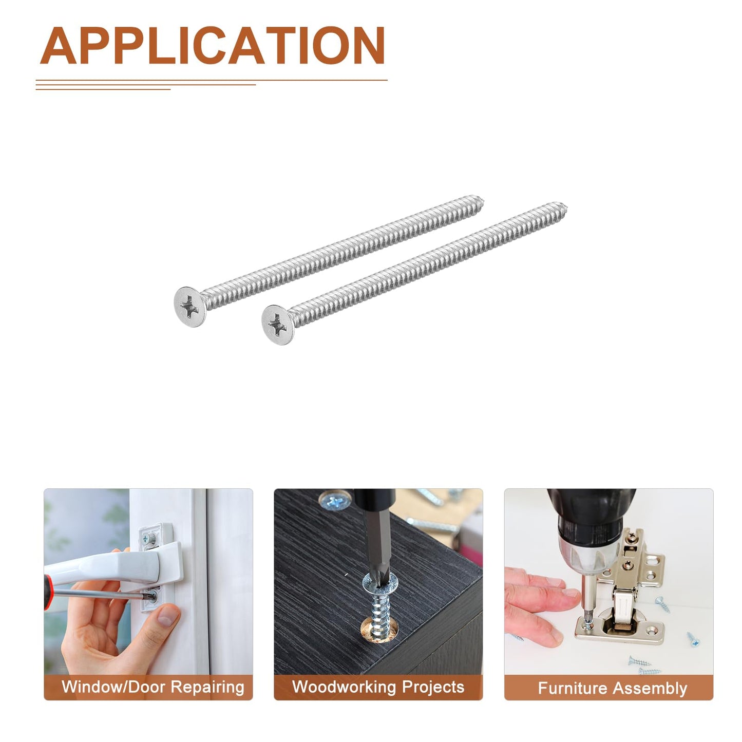 DTGN 25Pcs #10x4 Flat Head Wood Screws, 304 Stainless Steel Phillips Self Tapping Screws - Good for Woodworking, Furniture - Silver