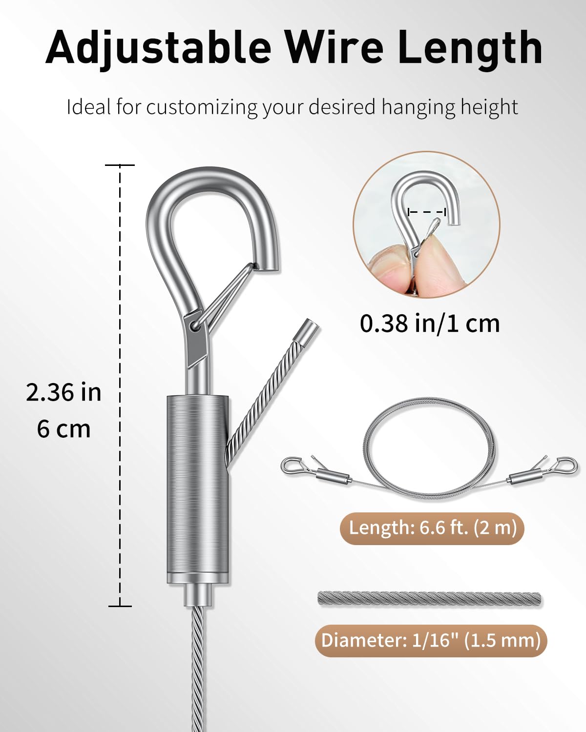 Uniclife Adjustable Picture Hanging Wire, 6.6 Feet 1/16", Picture Hanging Kit for up to 100 lbs, Heavy Duty Stainless Steel Wire Rope for Mirror Curtain Photo Frame & Art, 4 Pack