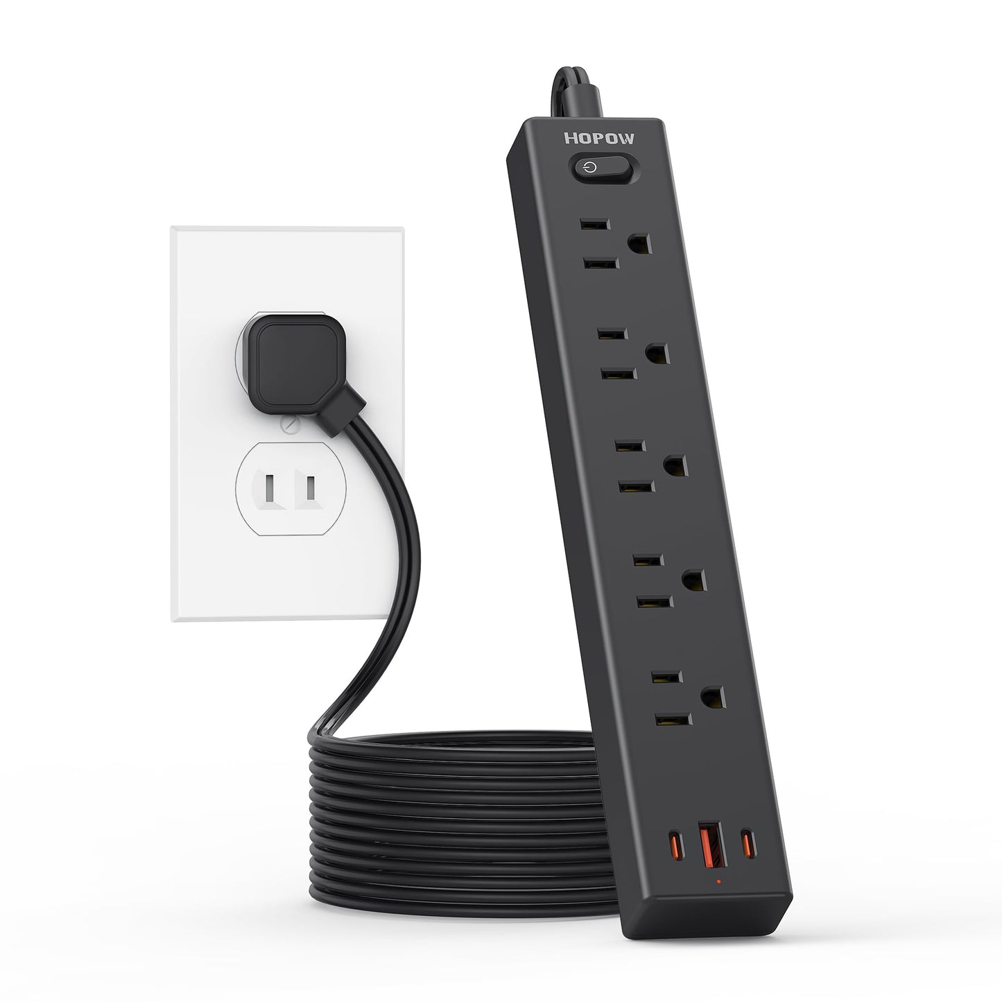 HOPOW 2 Prong Power Strip, 2 to 3 Prong Outlet Adapter with Polarized Plug, 1700J Surge Protector, 6ft Two Prong Extension Cord, 5 AC Outlets & 3 USB(5V 3.4A Max), Wall Mount for Non-Grounded Outlet