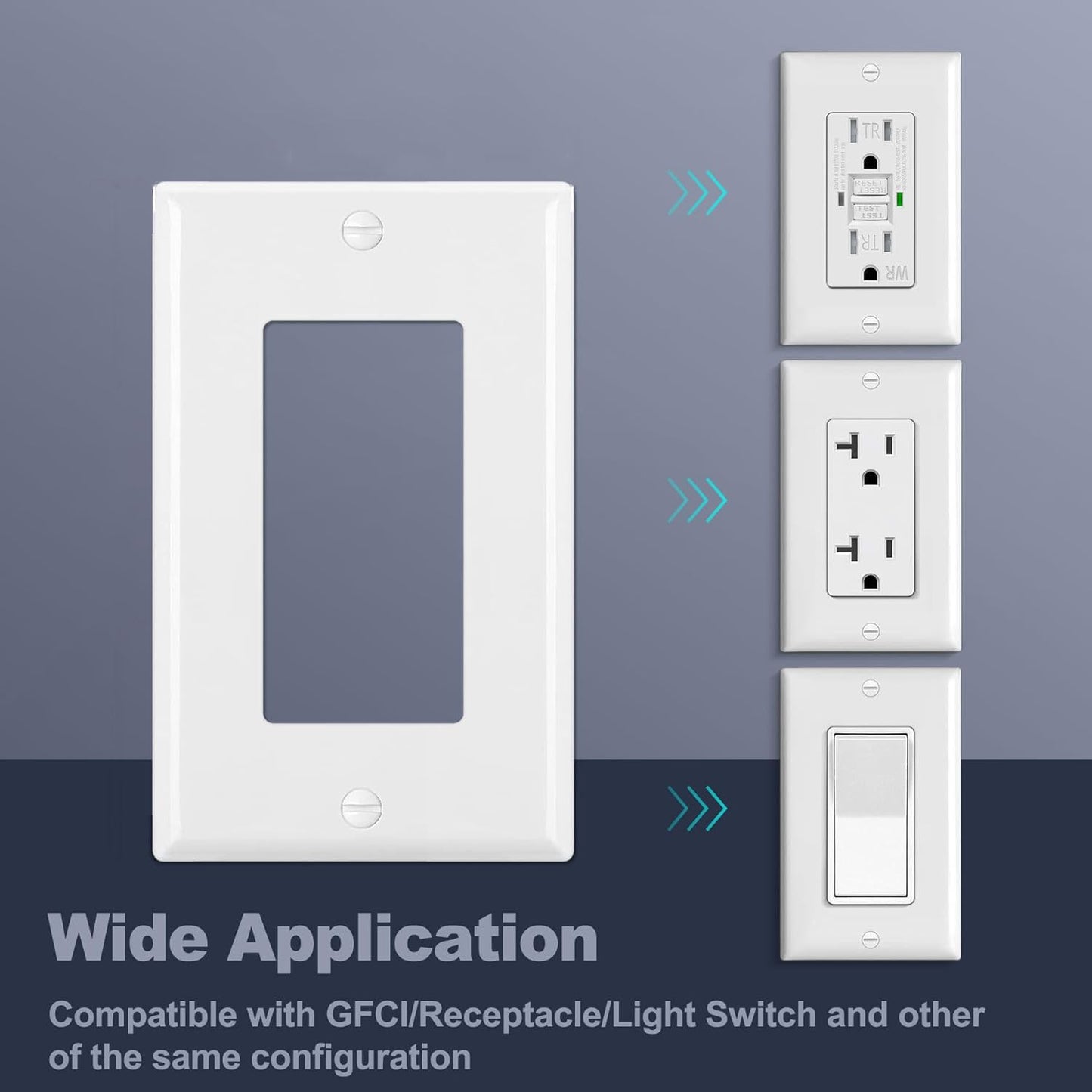 Decora Light Switch Outlet Wall Plate Cover 1-Gang Electrical Device Faceplates Unbreakable Thermoplastic Standard Size Glossy Finish White (10 Pack)