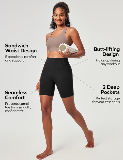 Ewedoos Biker Shorts for Women - Tummy Control Compression Yoga Shorts with Pockets | 6" No Front Seam