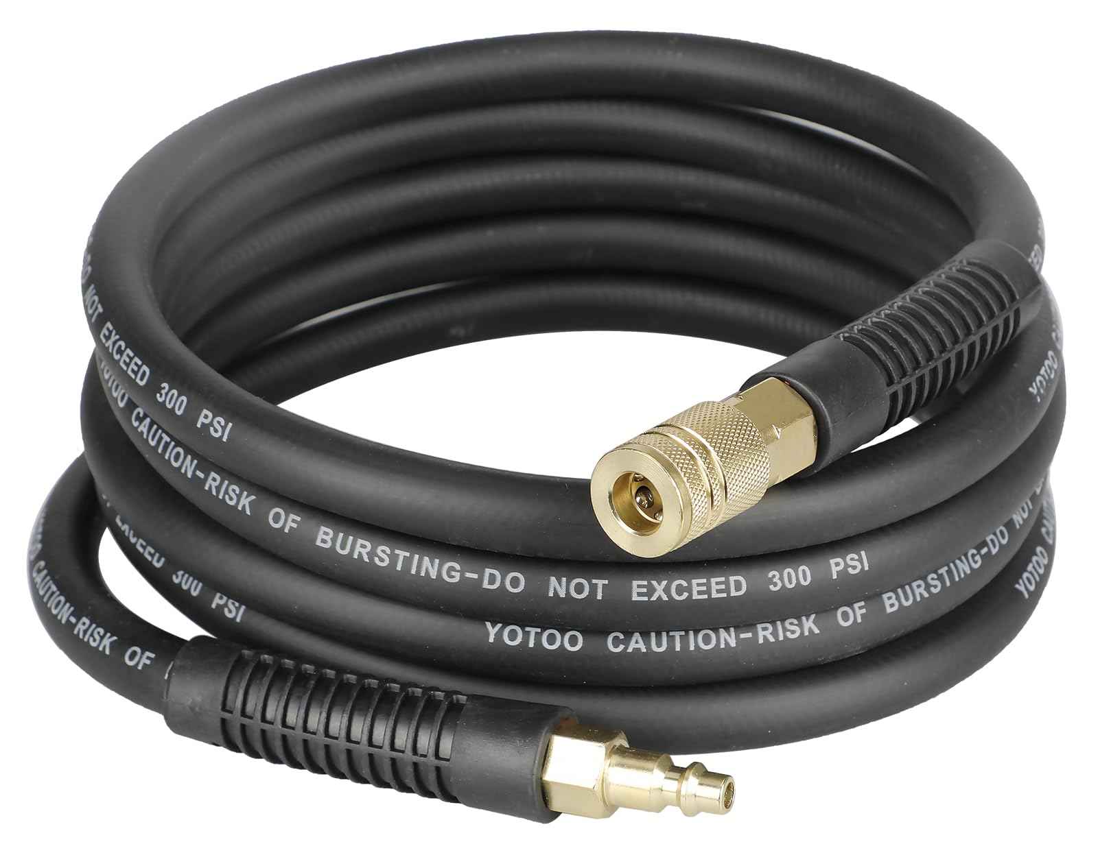 YOTOO Hybrid Lead-in Air Hose 3/8-Inch by 10-Feet 300 PSI Heavy Duty, Lightweight, Kink Resistant, All-Weather Flexibility with 1/4-Inch Brass Male Fittings, Bend Restrictors, Black