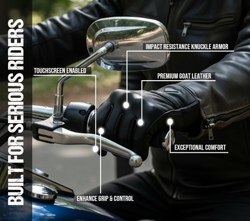 Jackets 4 Bikes Motorcycle Gloves - Premium Leather, Touch Screen, Non-Slip Biker Protector | Men’s Size