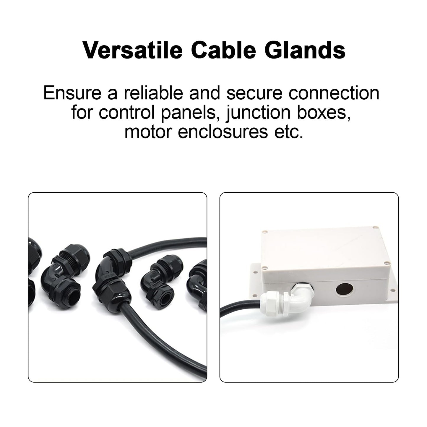 LeMotech M12 Cable Gland, 90 Degree Adjustable 4-8mm Strain Relief, Cord Connectors Nylon Joints with Gaskets, 6 Pcs, Black