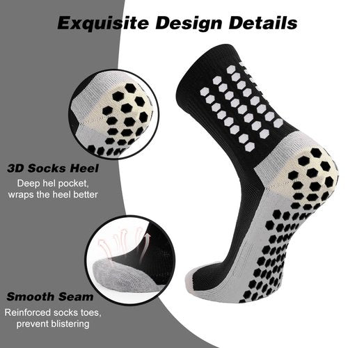 Ukontagood 12 Pack Men's Soccer Socks Anti Slip Non Slip Grip Pads for Football Basketball Sports Grip Soccer Socks White+Black