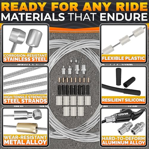 Bicycle Brake Cable Kit - 8 Pcs, Stainless Steel, 1800mm