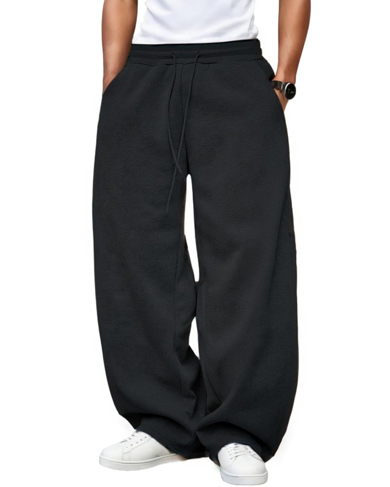 LuminBlaze Men’s Baggy Sweatpants Fleece Wide Leg with Elastic Drawstring Waist, Casual Loose Lounge Joggers Black