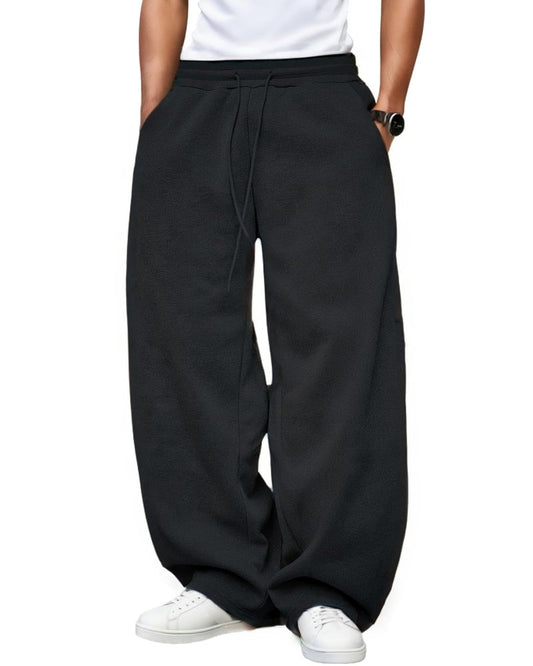 LuminBlaze Men’s Baggy Sweatpants Fleece Wide Leg with Elastic Drawstring Waist, Casual Loose Lounge Joggers Black