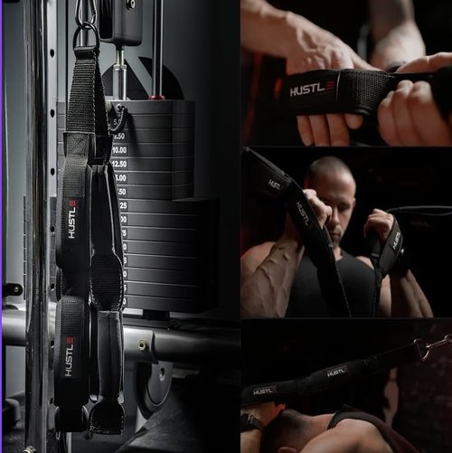 Hustle Athletics Tricep Rope Cable Attachments for Gym Use - Perfect Gym Equipment for Home/Gym Accessories - Multi Workout Rope Cable Machine Attachment -Best Gym Rope Grip with 4 Anti-Slip Handles