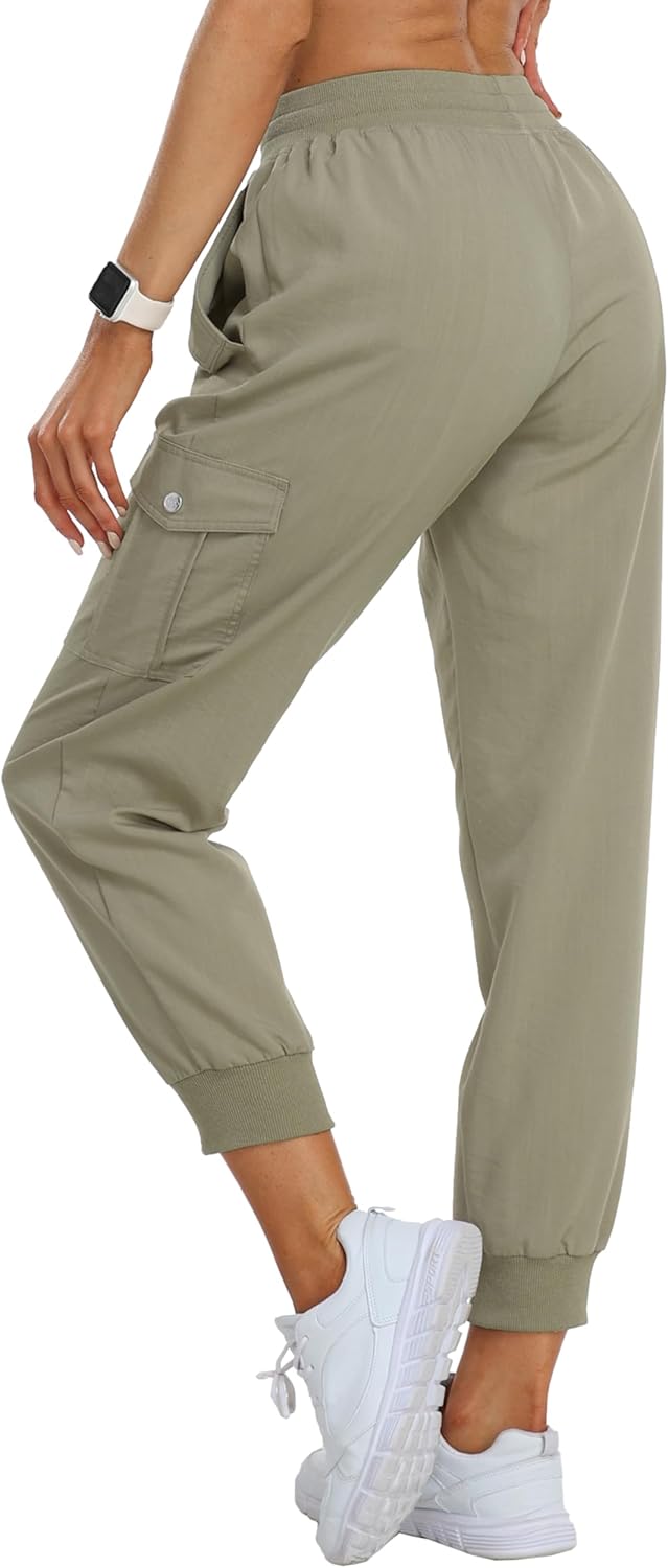 MoFiz Women's Outdoor Cargo Pants Lightweight Joggers Elastic Waist Athletic Hiking Sweatpants Casual Travel Pant with Pocket