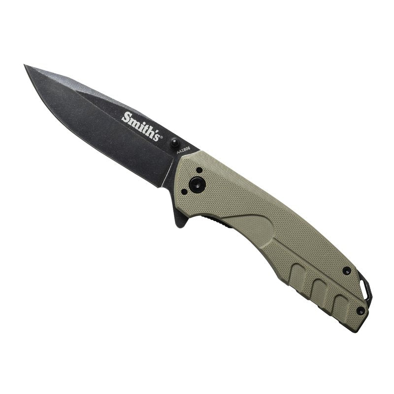 Smith's 50995 Battleplan Pocket Knife – Tan – 3.35” Stainless Steel Lock Back Blade – Easy Open Flipper – Everyday Carry Work, Military, Hunting, Outdoor – Straight Edge Tactical Knife – Foldable