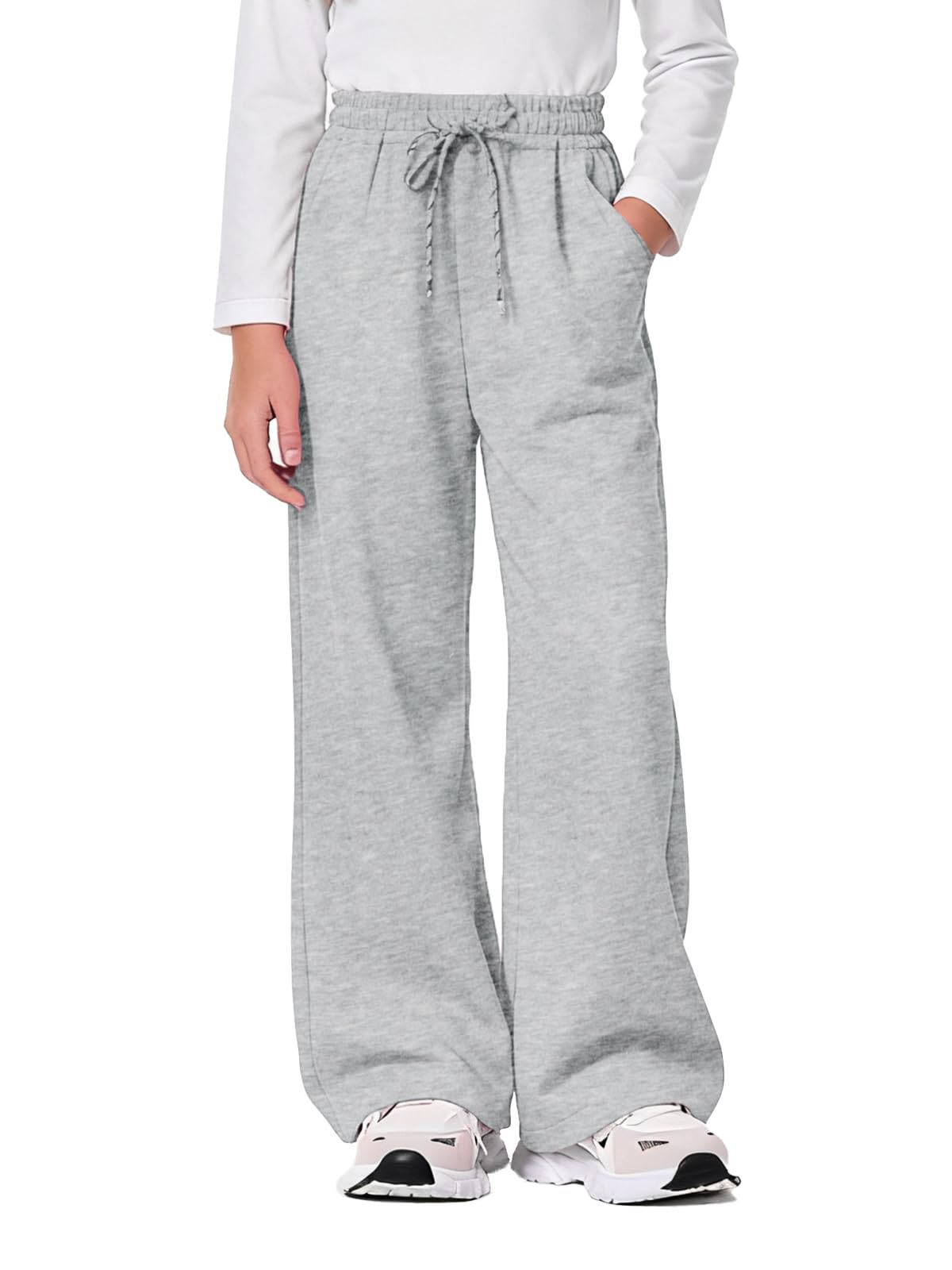 Hvididan Girls Sweatpants Grey Pants Size 10-12 Straight Leg Drawsting Light Grey Sweatpants for Teen Girls Athletic Trackpants Workout Jogger Pants, Gray
