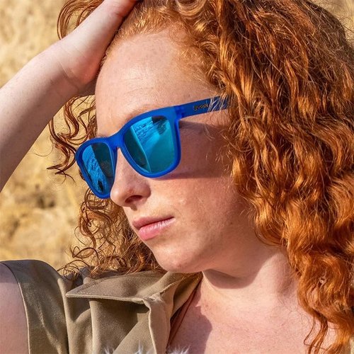 Goodr Falkor's Fever Dream Polarized Sunglasses - Dark Blue Translucent Frame, Light Blue Mirrored Lenses, UV400 Protection, Medium Size